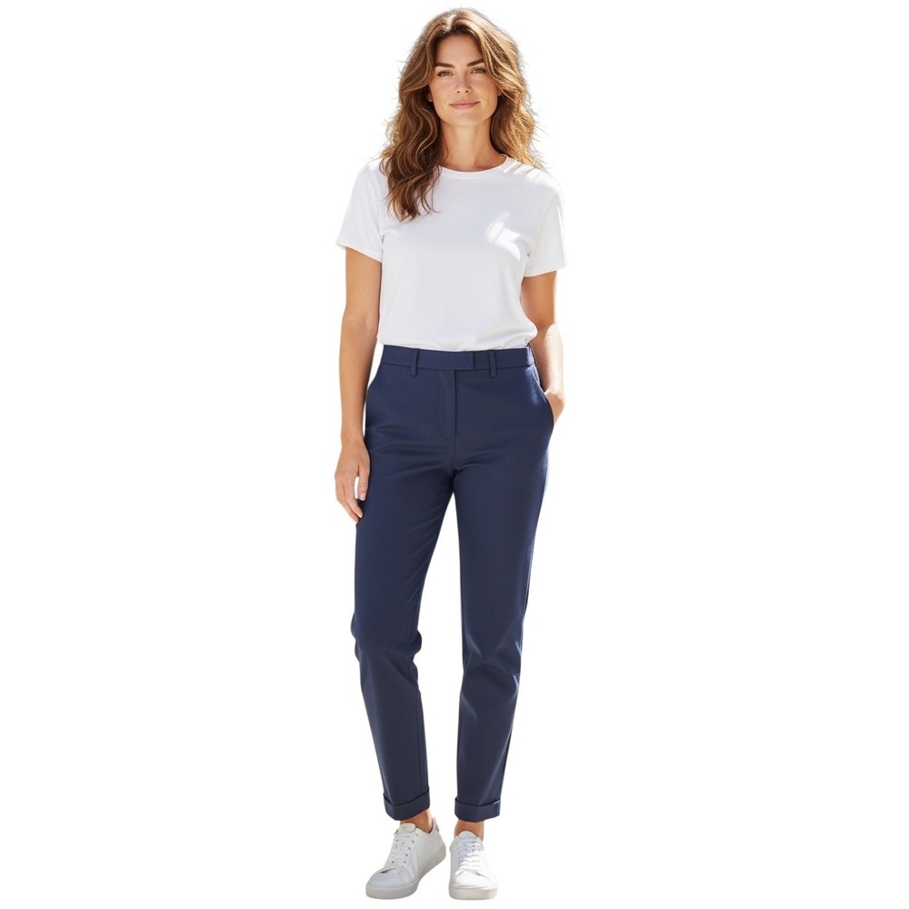Reiss Navy Blue Slim Tailored Cuffed Trousers Dress Pants Womens Size 10 UK 14